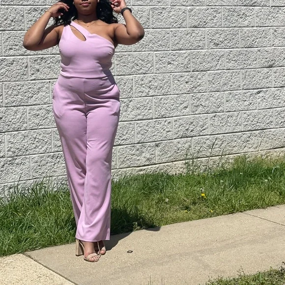 One- Shoulder Lilac Jumpsuit - Picture 1 of 10